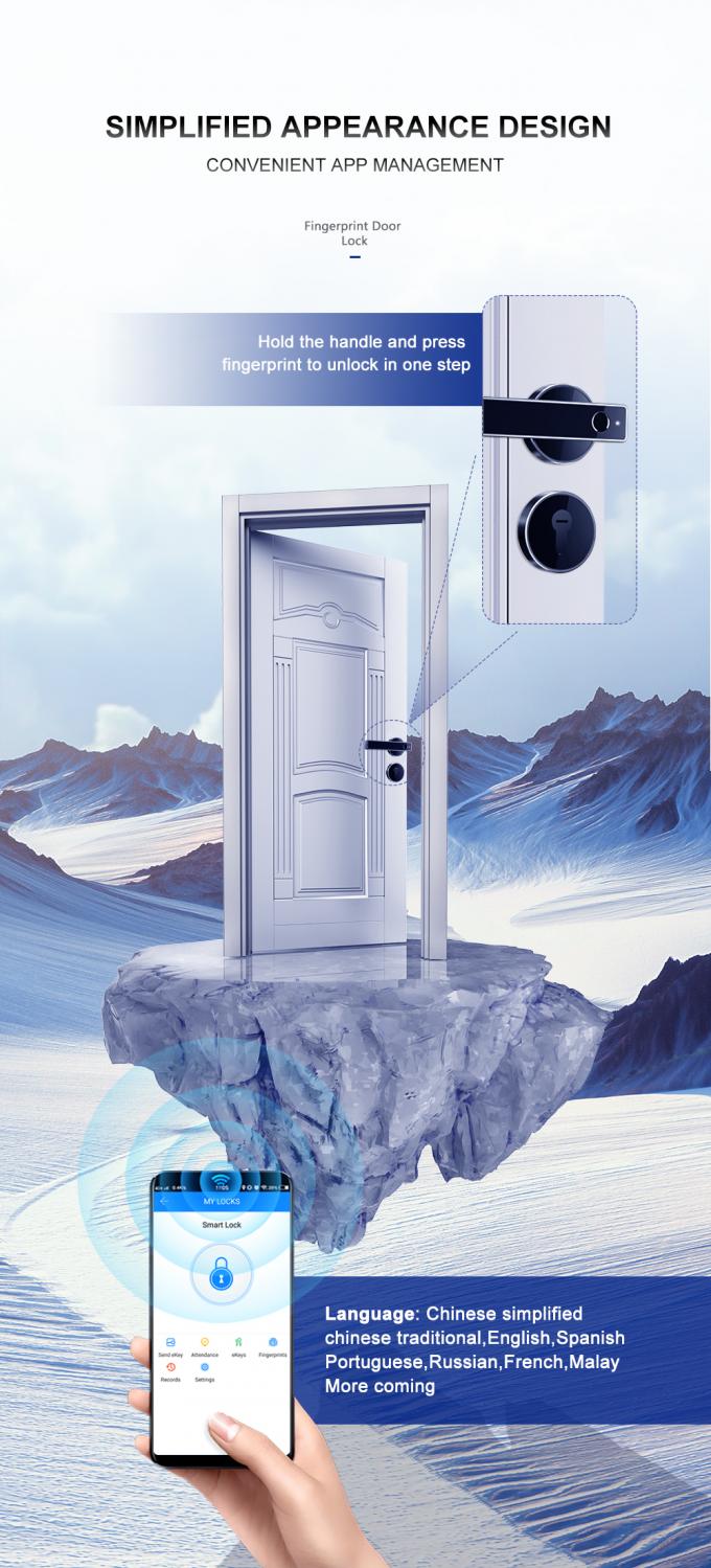ประตูลายนิ้วมือเรสซิเดนซ์ / กระบอกสูบ WiFi Bluetooth APP Smart Electronic Door Lock 2