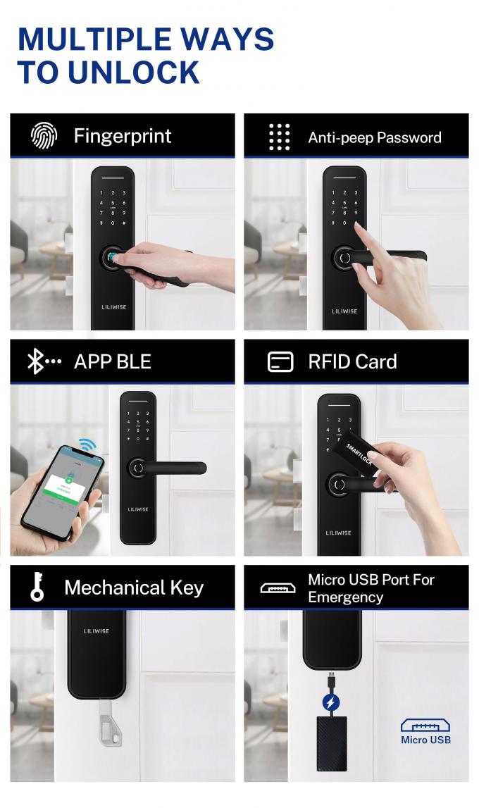 OEM รีโมทคอนโทรล Smart Lock Home Security ลายนิ้วมือ Biometric ประตูล็อค 6