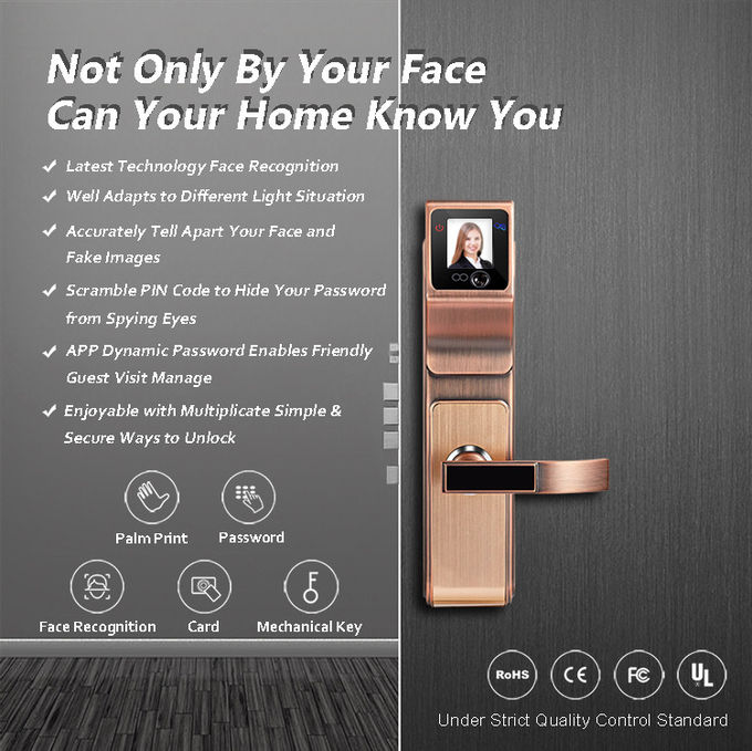 ล็อคประตูจดจำใบหน้าอินฟราเรด 3D Smart Smart สำหรับครอบครัวและ บริษัท 0