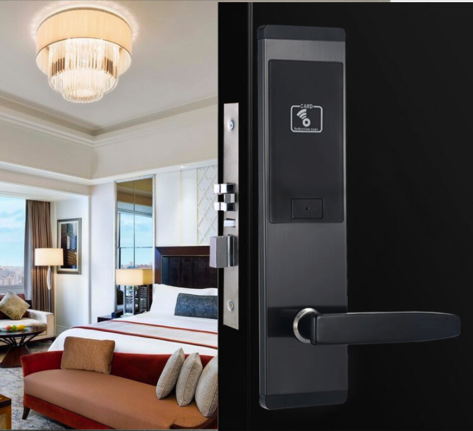 ล็อคประตูหน้าจอสมาร์ทการ์ด Keyless Entry โรงแรมล็อคประตูโลหะผสมสังกะสี 0