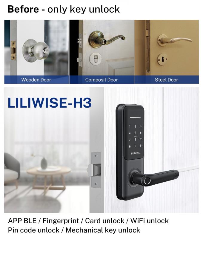 ลายนิ้วมือความปลอดภัยสูง Ttlock Smart Lock Tuya WIFI BLE Digital Smart Door Lock 1