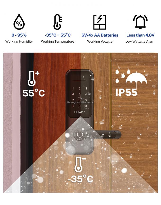 Tuya WiFi BLE Smart Door Lock พร้อมลายนิ้วมือและคีย์พาด 3