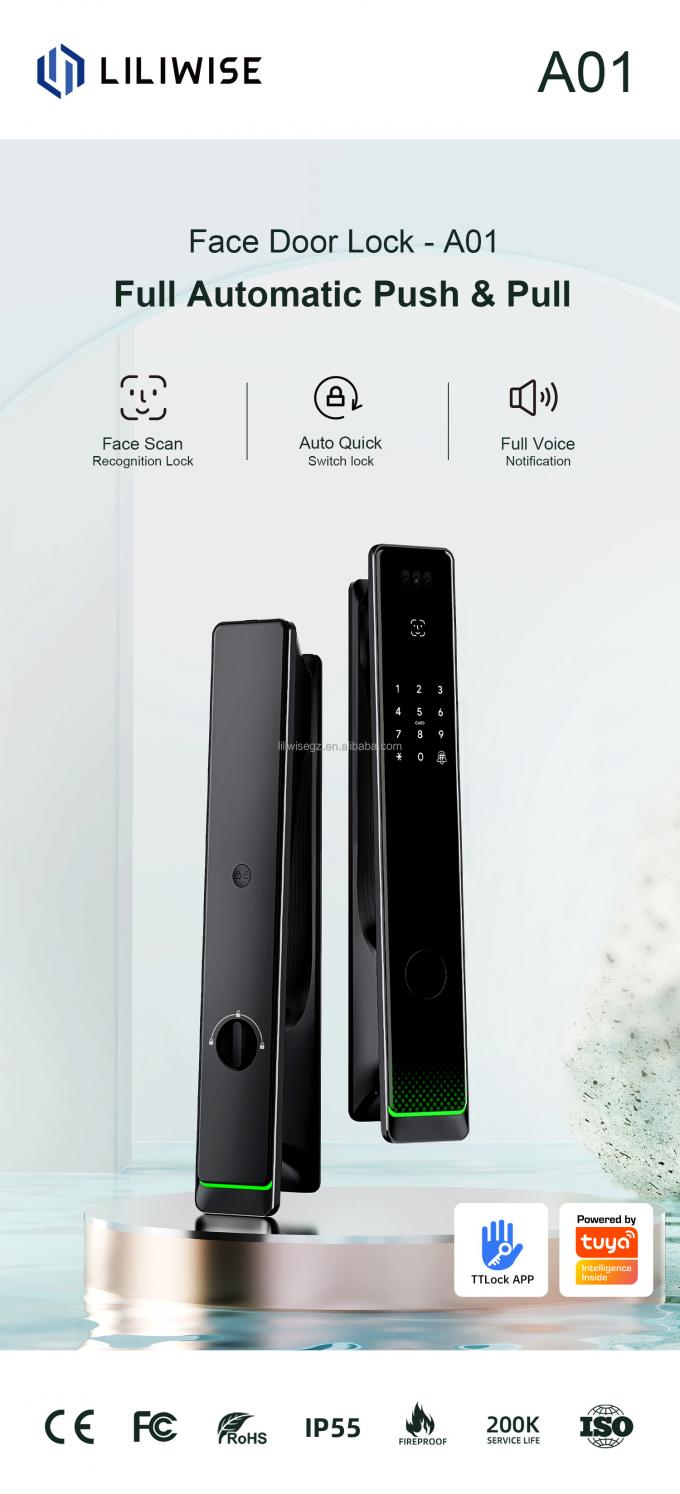 Liliwise Tuya Home Security ล็อคประตูหน้าล็อคประตูหน้าล็อคหน้านอก ดิจิตอลนิ้วมือ ป้องกันน้ํา ความปลอดภัย การจําเพาะใบหน้า 2